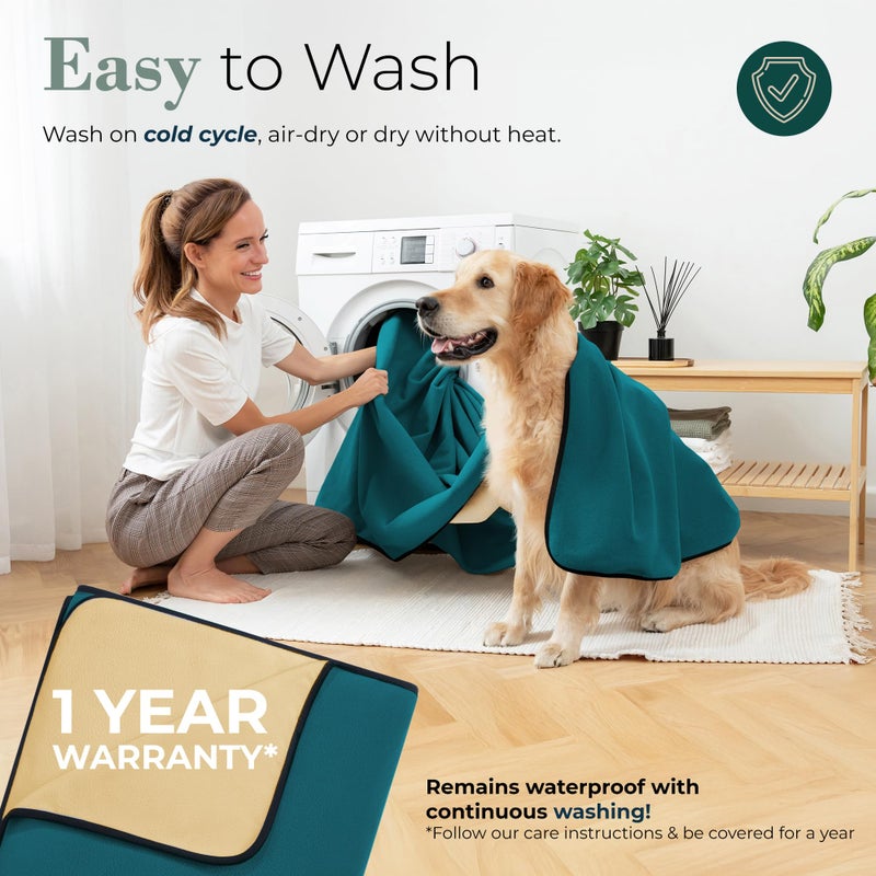 Callarome Waterproof Blanket for Bed or Couch â€“ Soft and Leakproof Waterproof Throw Blanket, Water Proof & Stain Resistant Easy to Clean Throw Blanket Cover for Adults or Pets, Reversible Blue/Beige 80â€x90â€ - Image 4